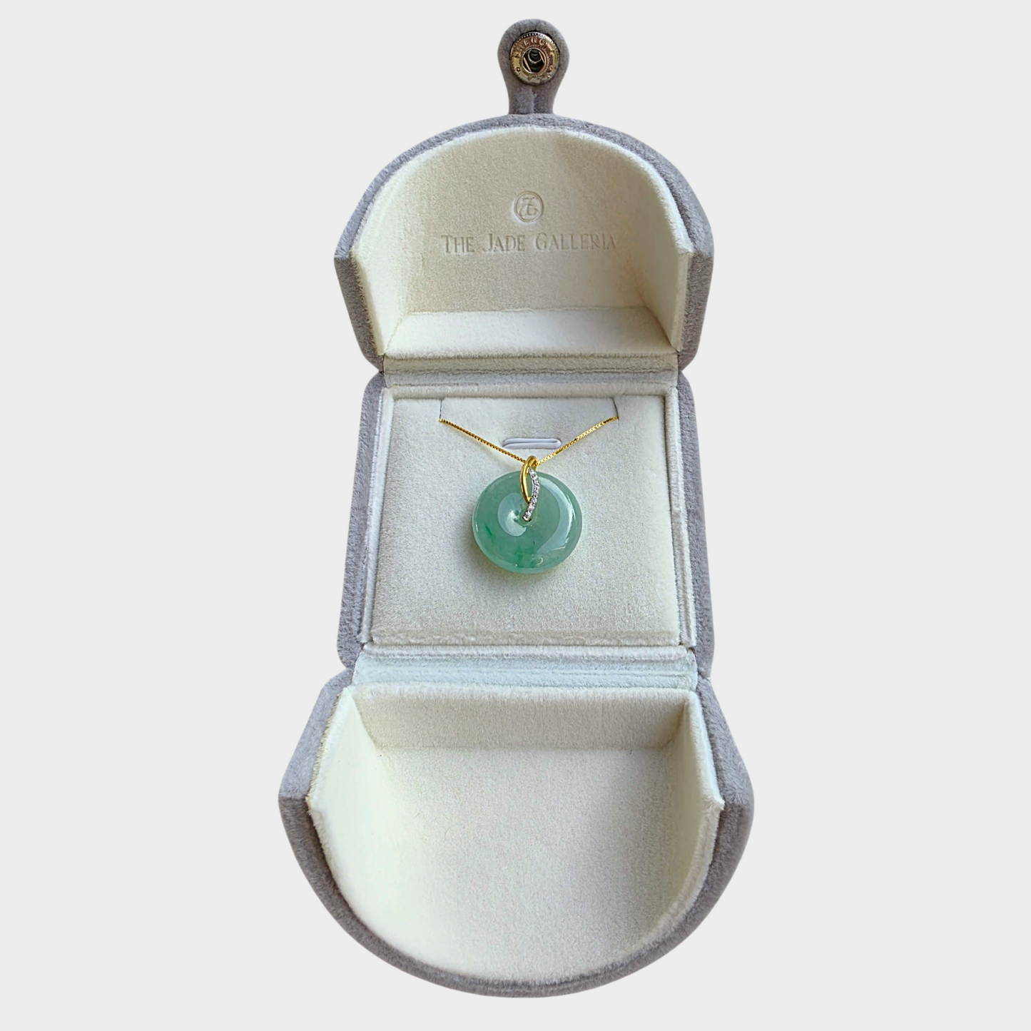 Icy Green Jadeite Jade "Lucky Coin" Pendant in Yellow Gold with Diamonds