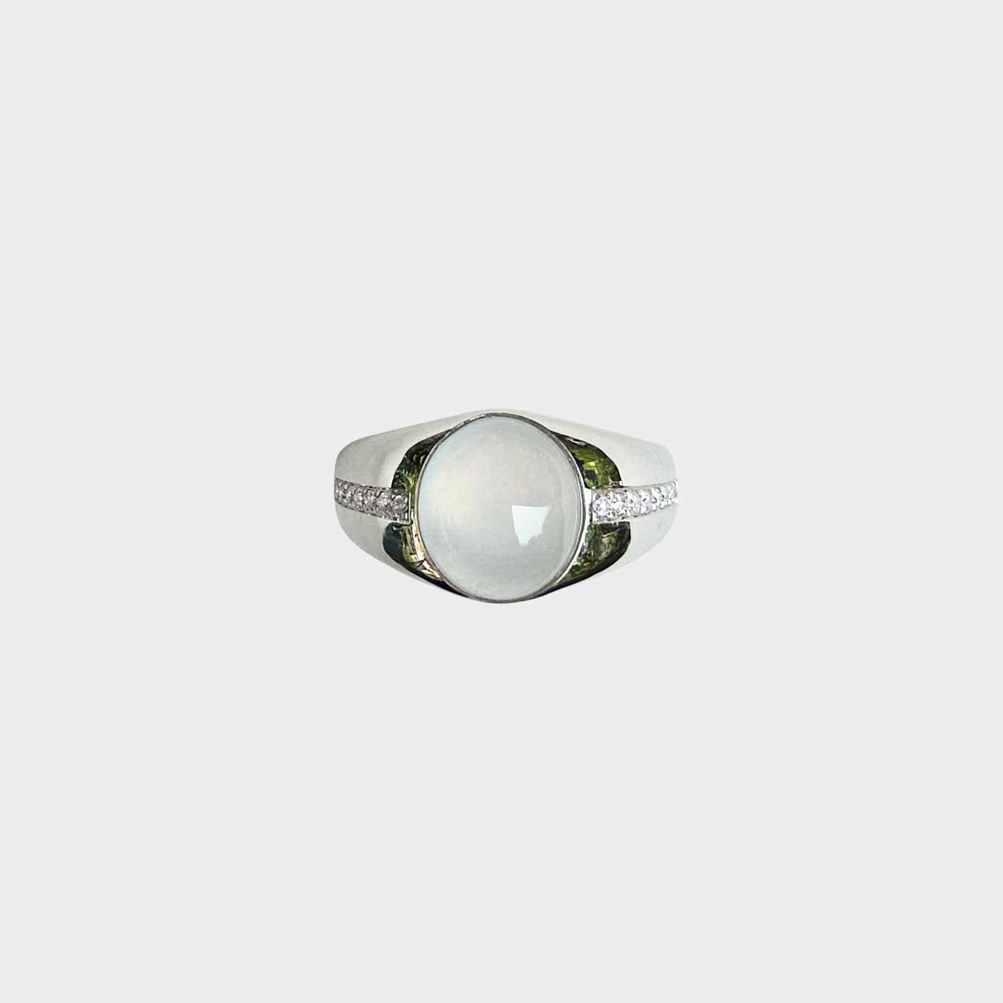 Jadeite Jade Cabochon Ring in White Gold with Diamonds