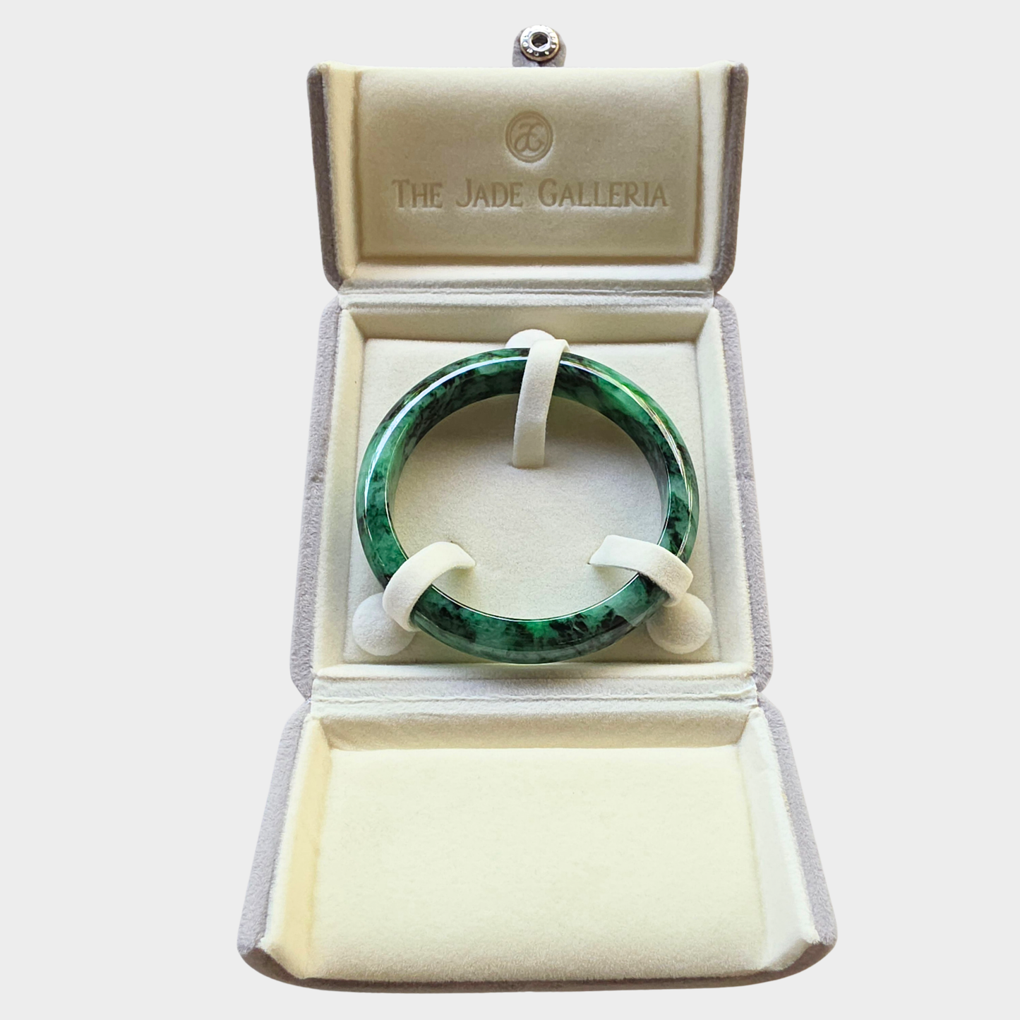Flower Green Jadeite Jade Bangle - 60mm Half Round