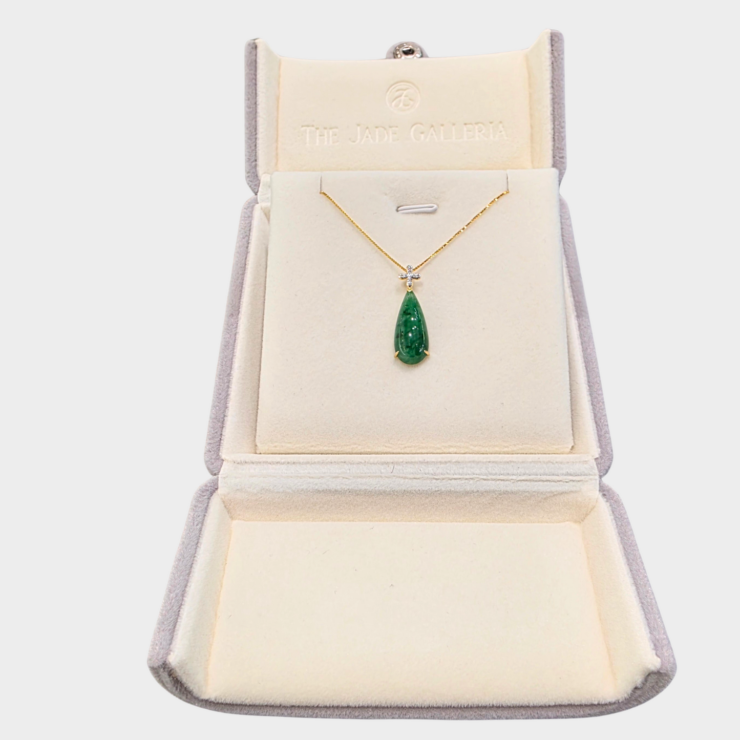Forest Green "Teardrop" Jadeite Jade Pendant in White Gold with Diamonds