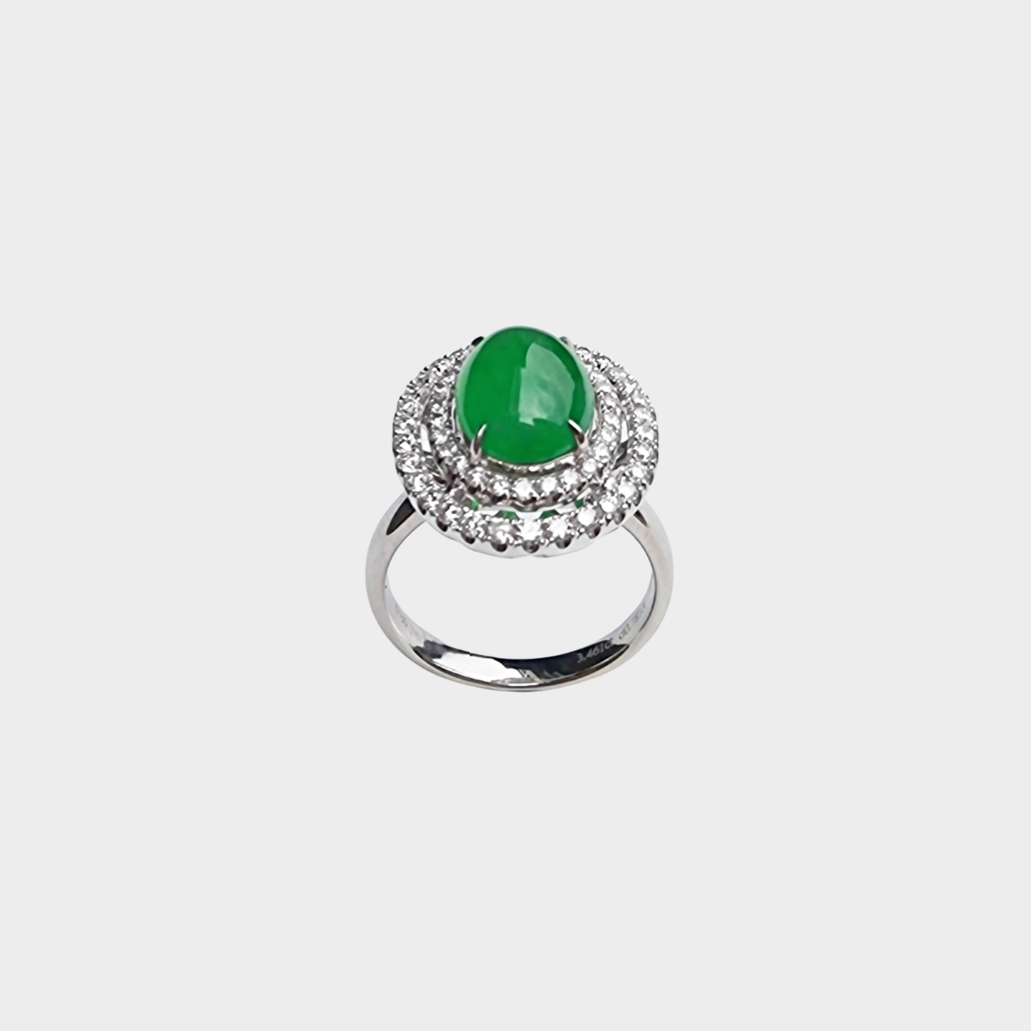 Jadeite Jade Cabochon Ring in White Gold with Diamonds