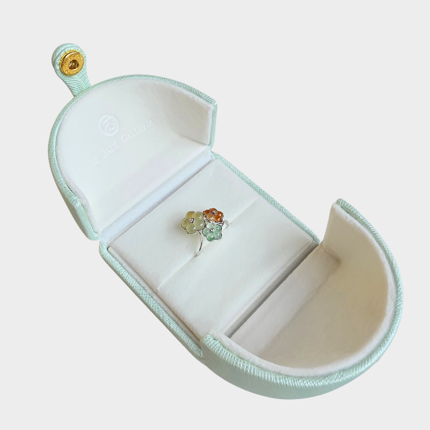 "Blooming Flowers" Jadeite Jade Ring in White Gold with Diamonds