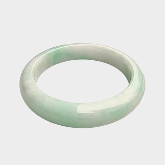 Green and White Jadeite Jade Bangle - 57mm Half Round