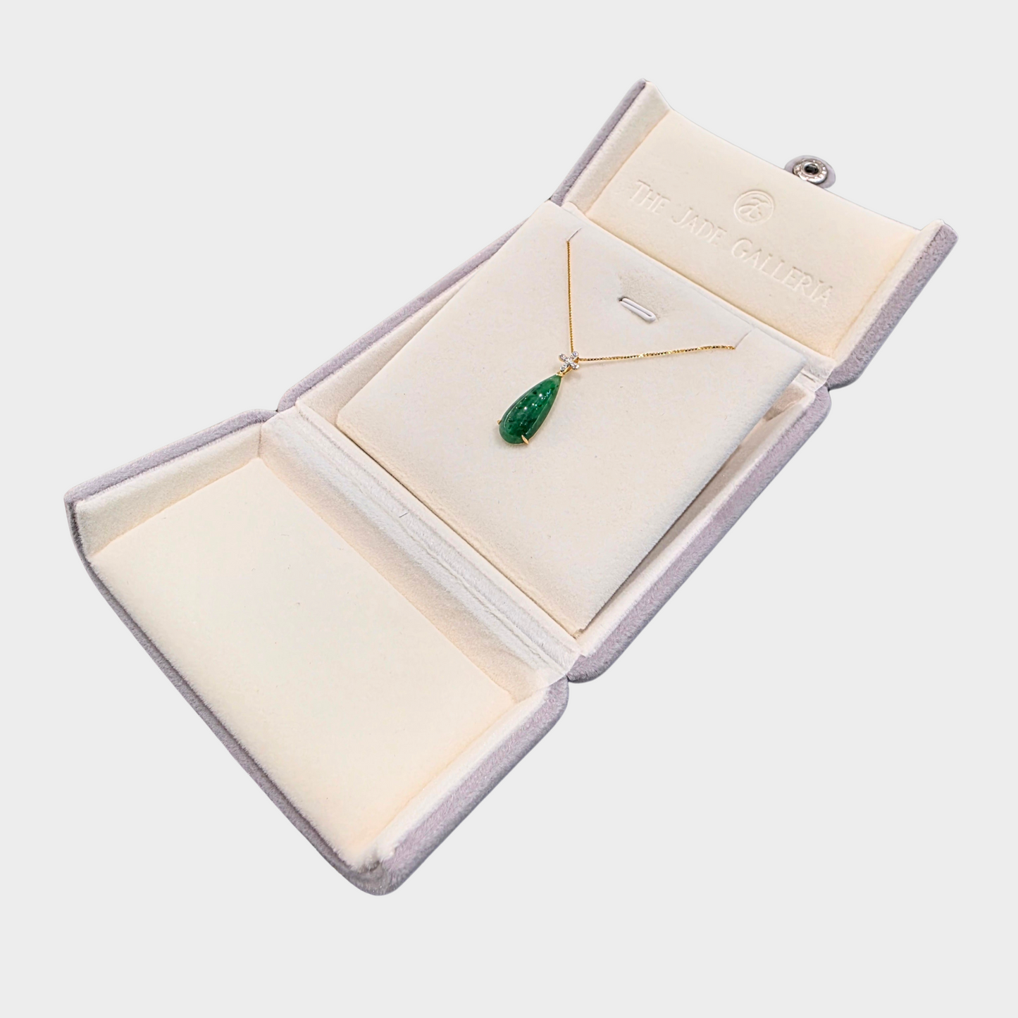 Forest Green "Teardrop" Jadeite Jade Pendant in White Gold with Diamonds