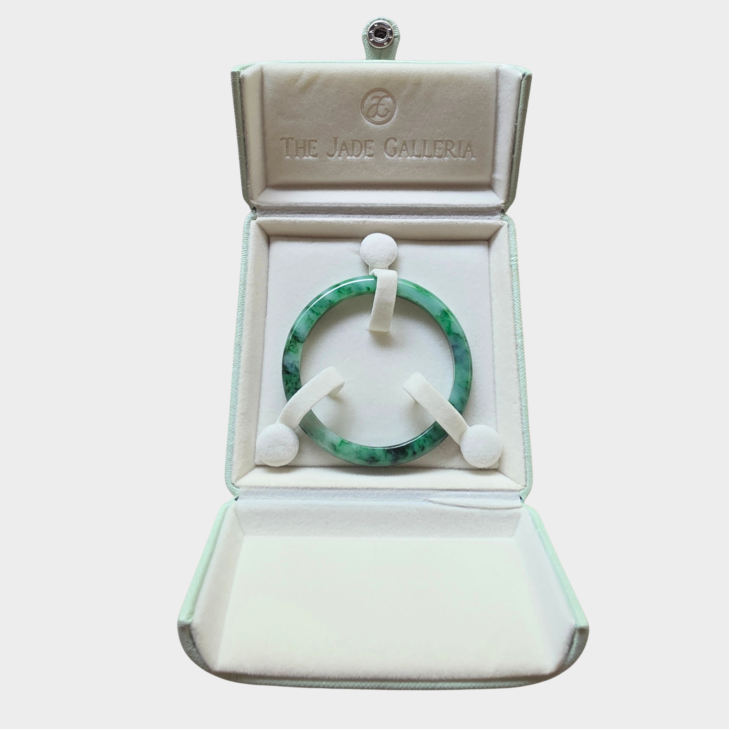 Flower Green Jadeite Jade Bangle - 53mm Half Round