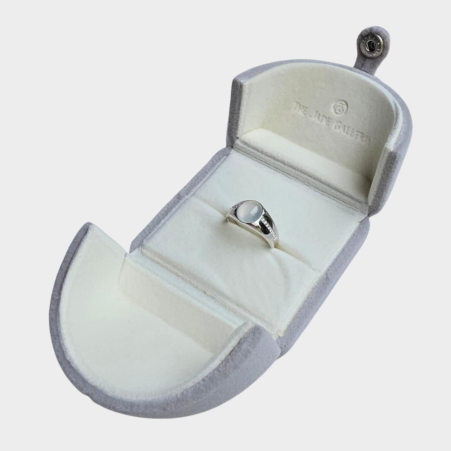 Jadeite Jade Cabochon Ring in White Gold with Diamonds