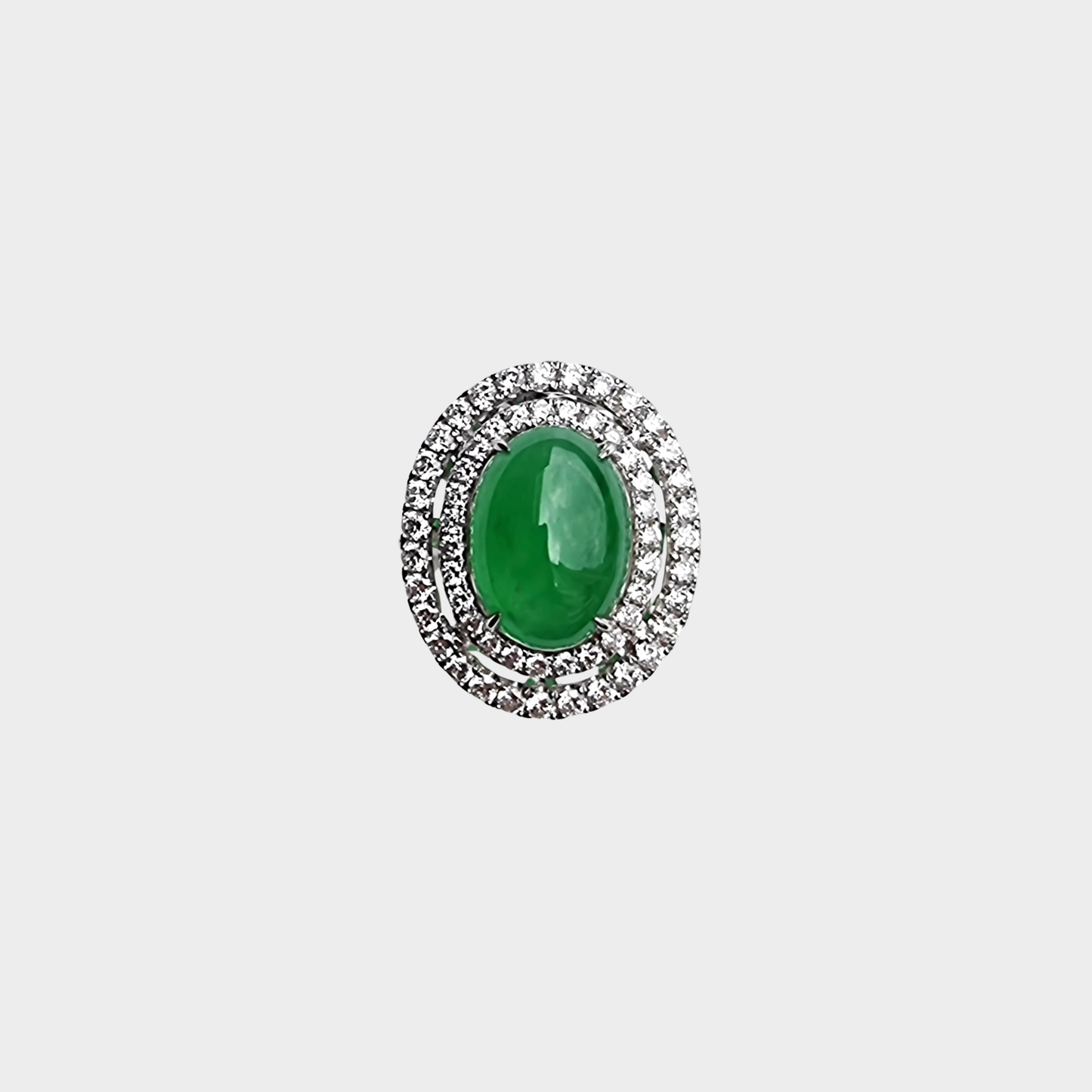 Jadeite Jade Cabochon Ring in White Gold with Diamonds