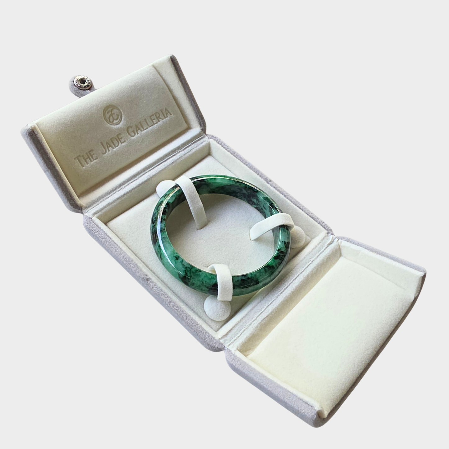 Flower Green Jadeite Jade Bangle - 60mm Half Round