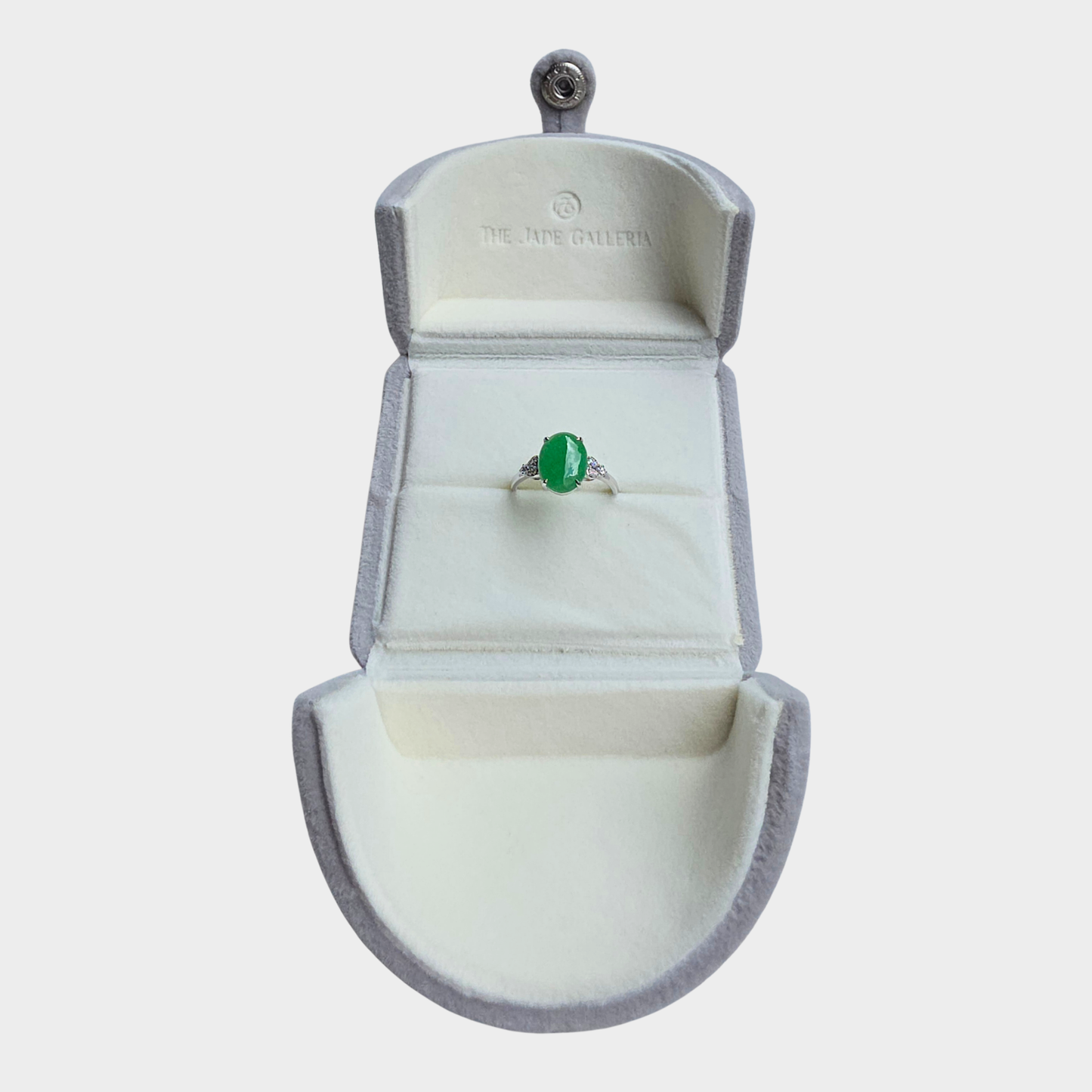 Jadeite Jade Cabochon Ring in White Gold with Diamonds