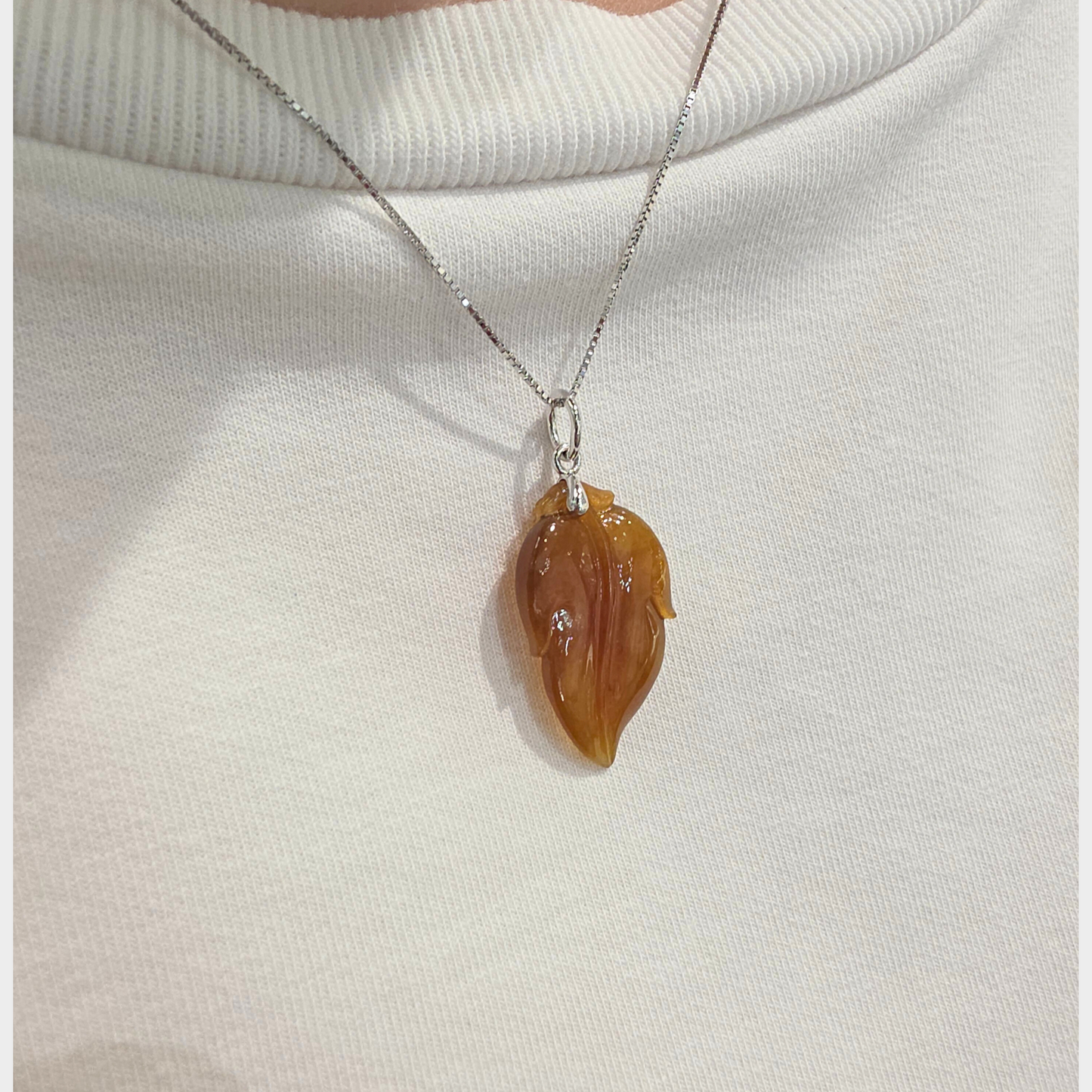 Jadeite Jade "Leaf" Pendant in White Gold