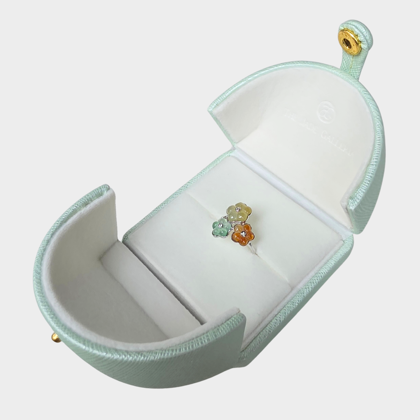 "Blooming Flowers" Jadeite Jade Ring in White Gold with Diamonds
