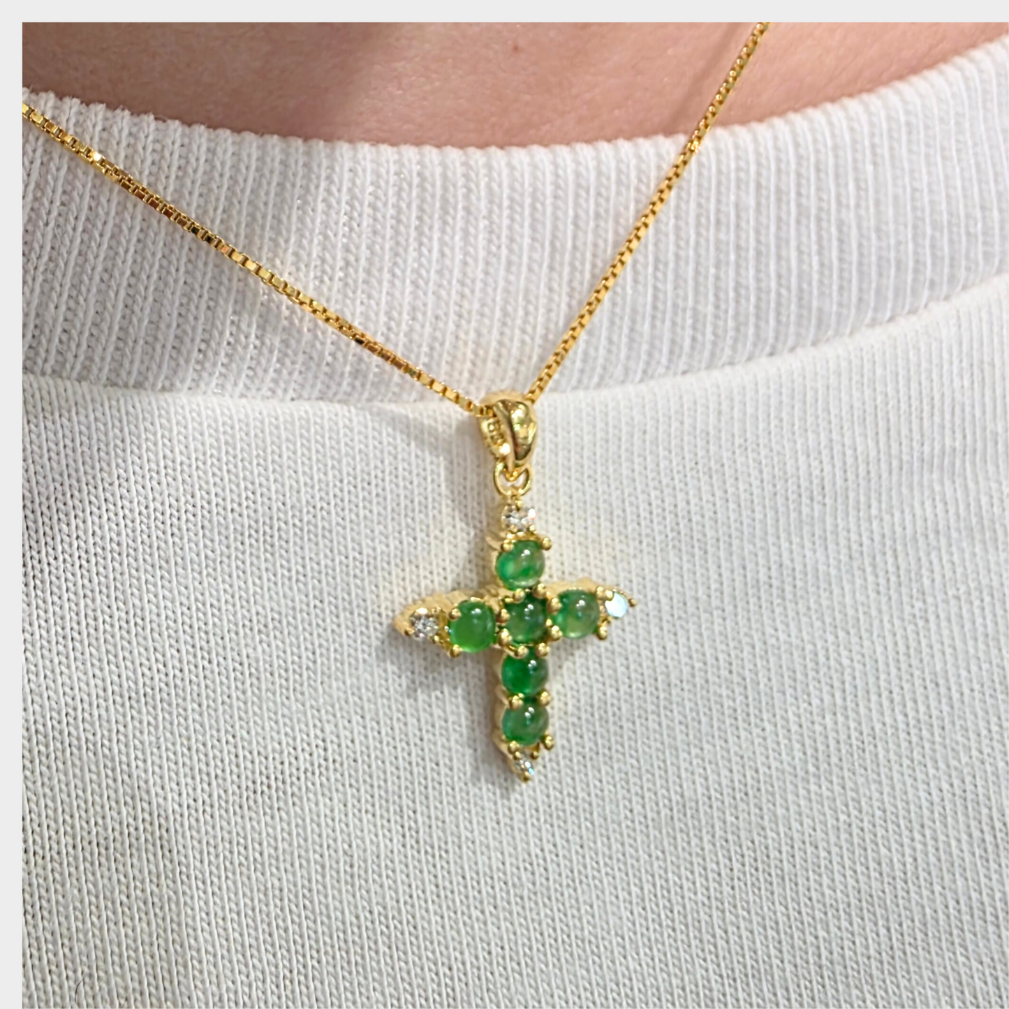 Jadeite Jade "Cross" Pendant in Yellow Gold with Diamonds