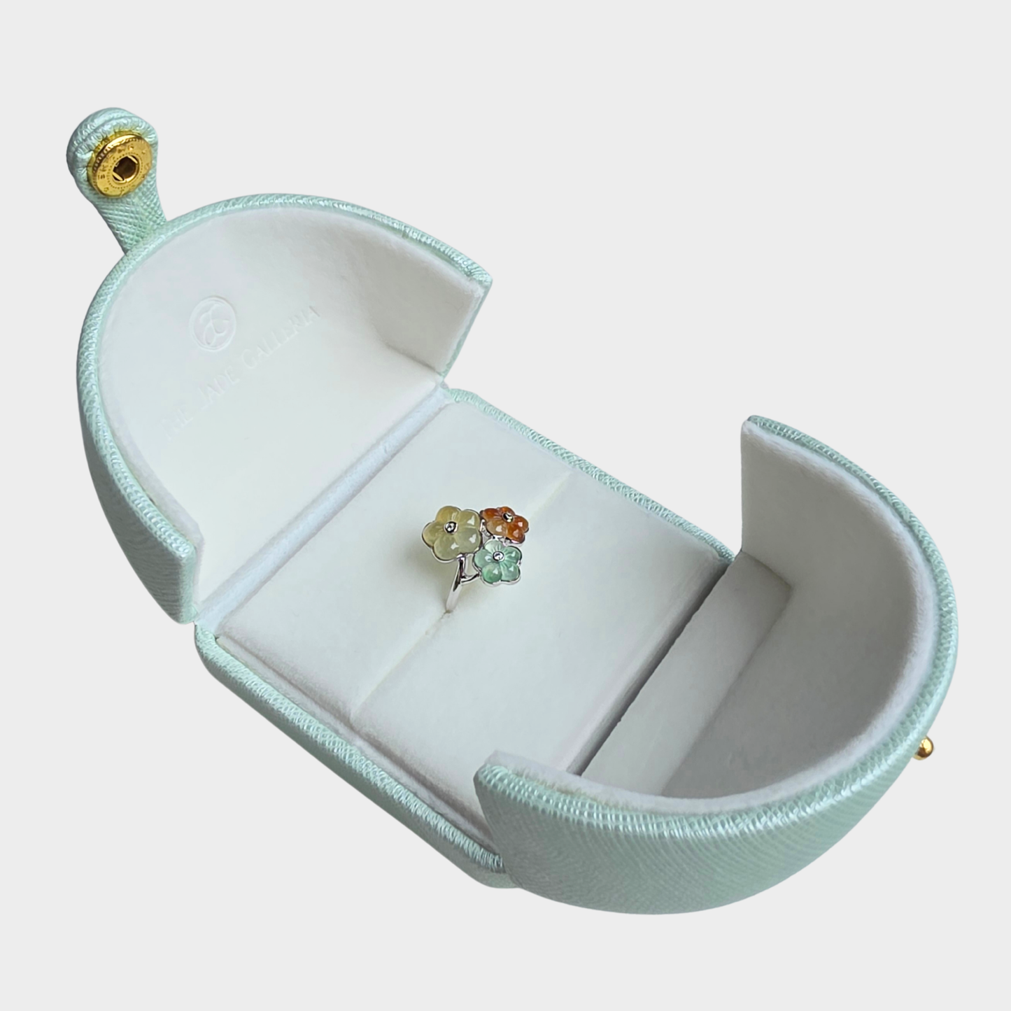 "Blooming Flowers" Jadeite Jade Ring in White Gold with Diamonds
