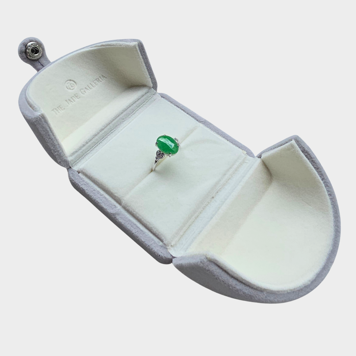 Jadeite Jade Cabochon Ring in White Gold with Diamonds