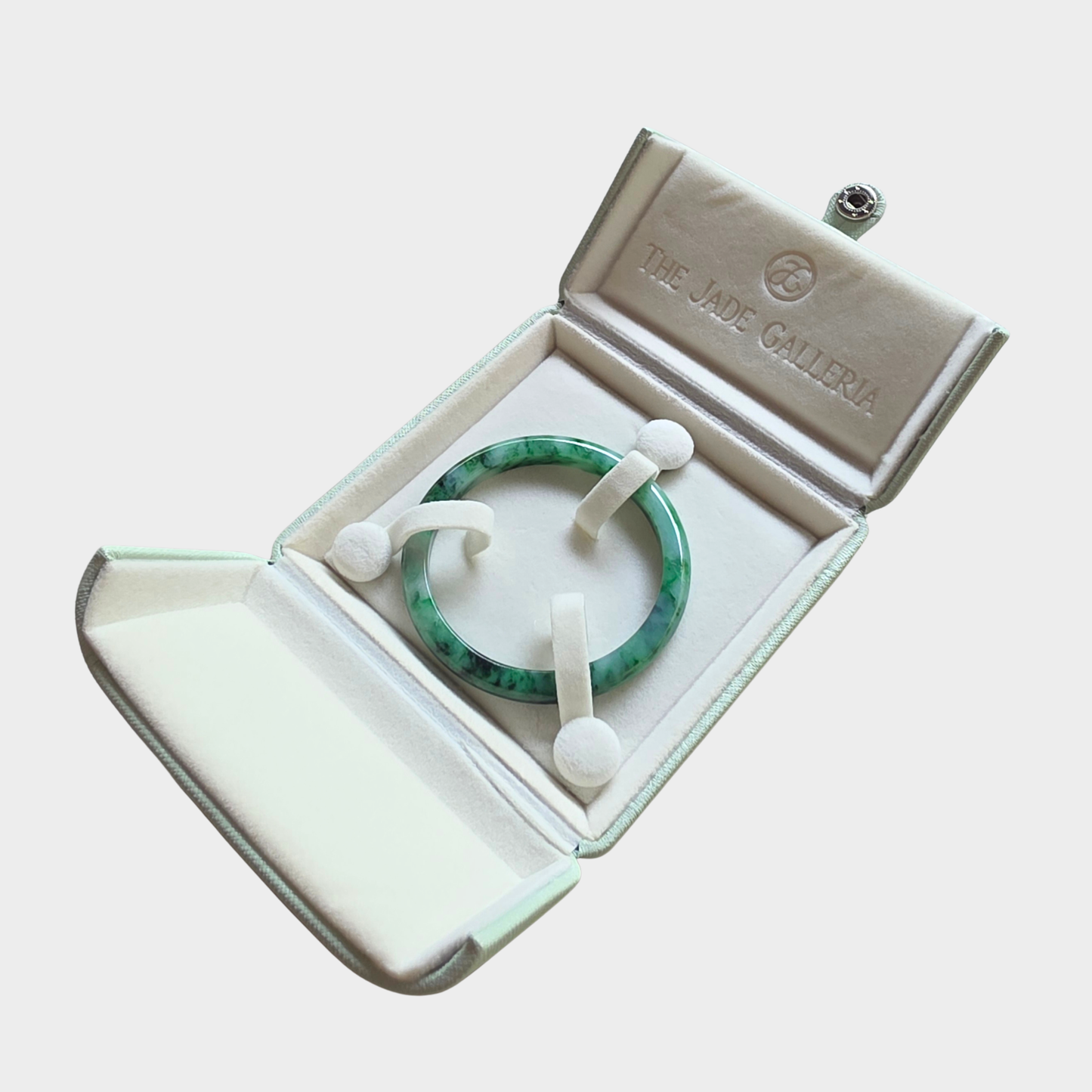 Flower Green Jadeite Jade Bangle - 53mm Half Round