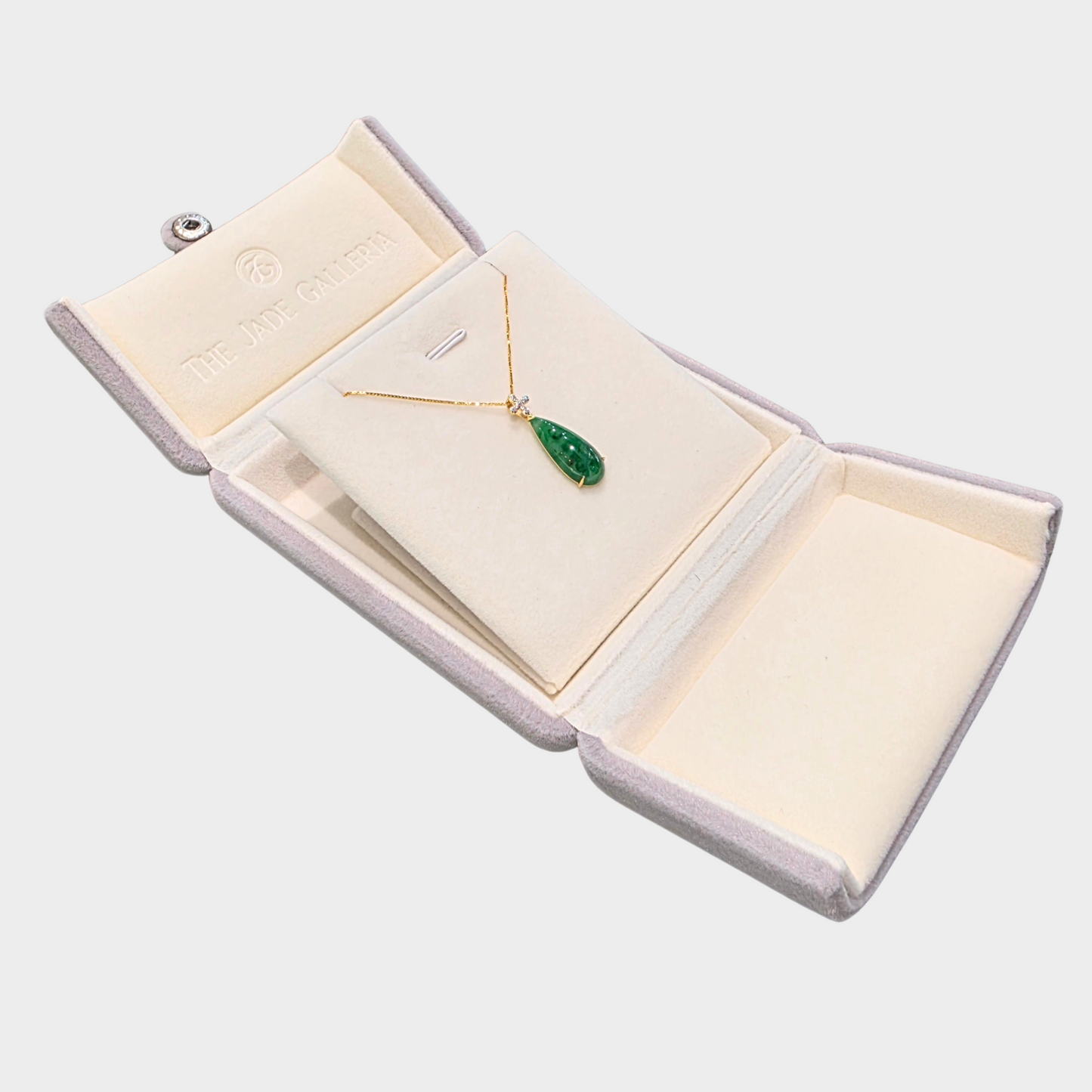 Forest Green "Teardrop" Jadeite Jade Pendant in White Gold with Diamonds