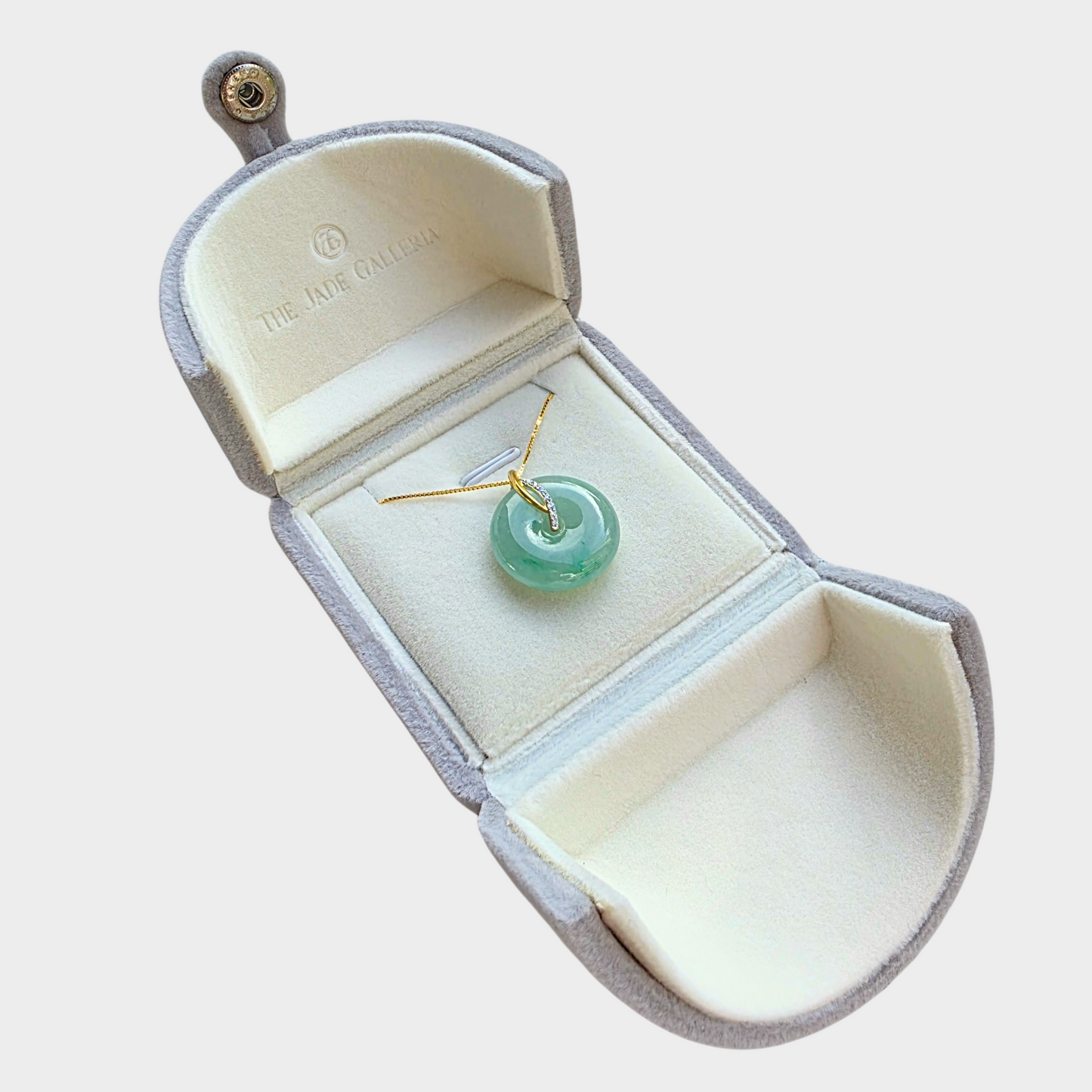 Icy Green Jadeite Jade "Lucky Coin" Pendant in Yellow Gold with Diamonds