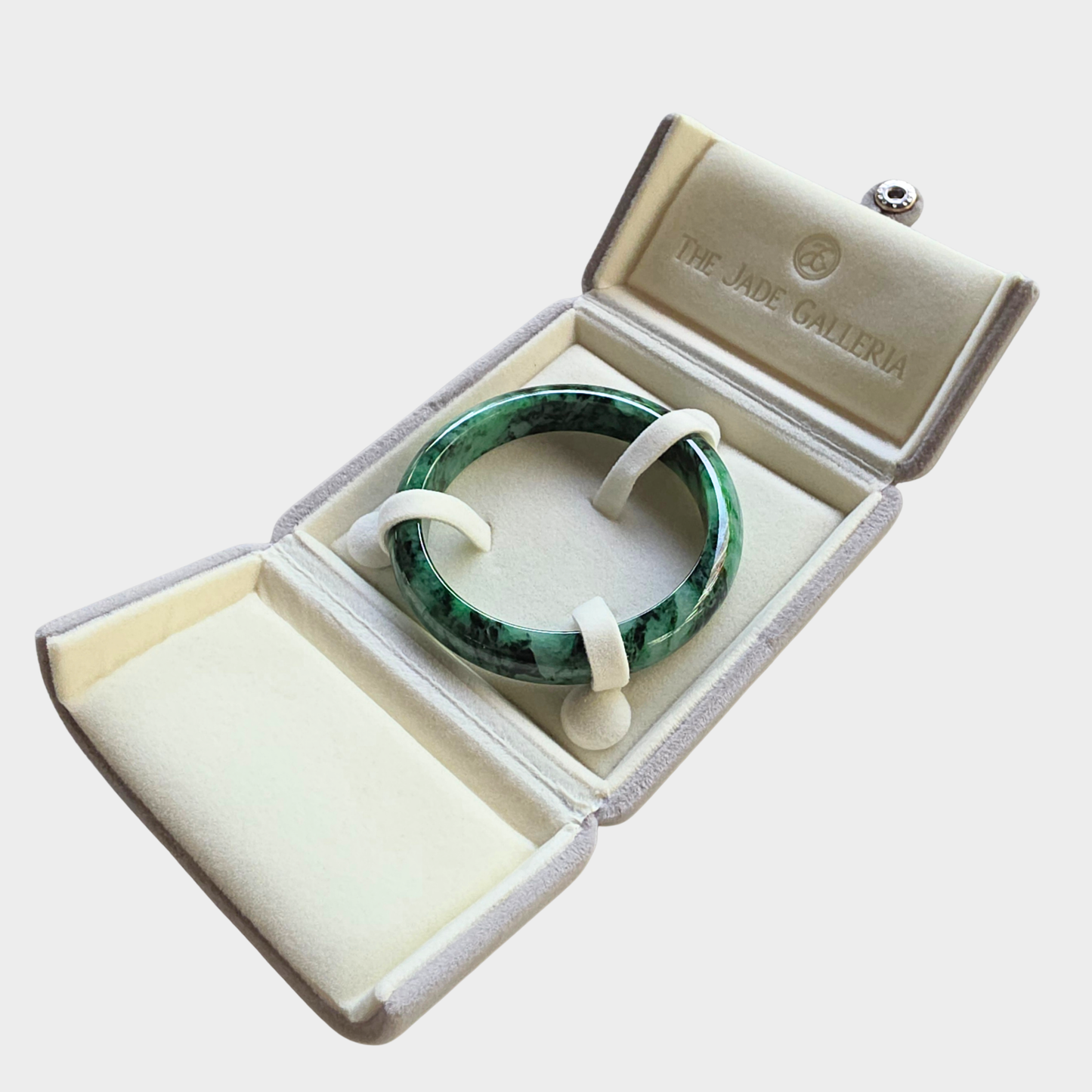 Flower Green Jadeite Jade Bangle - 60mm Half Round