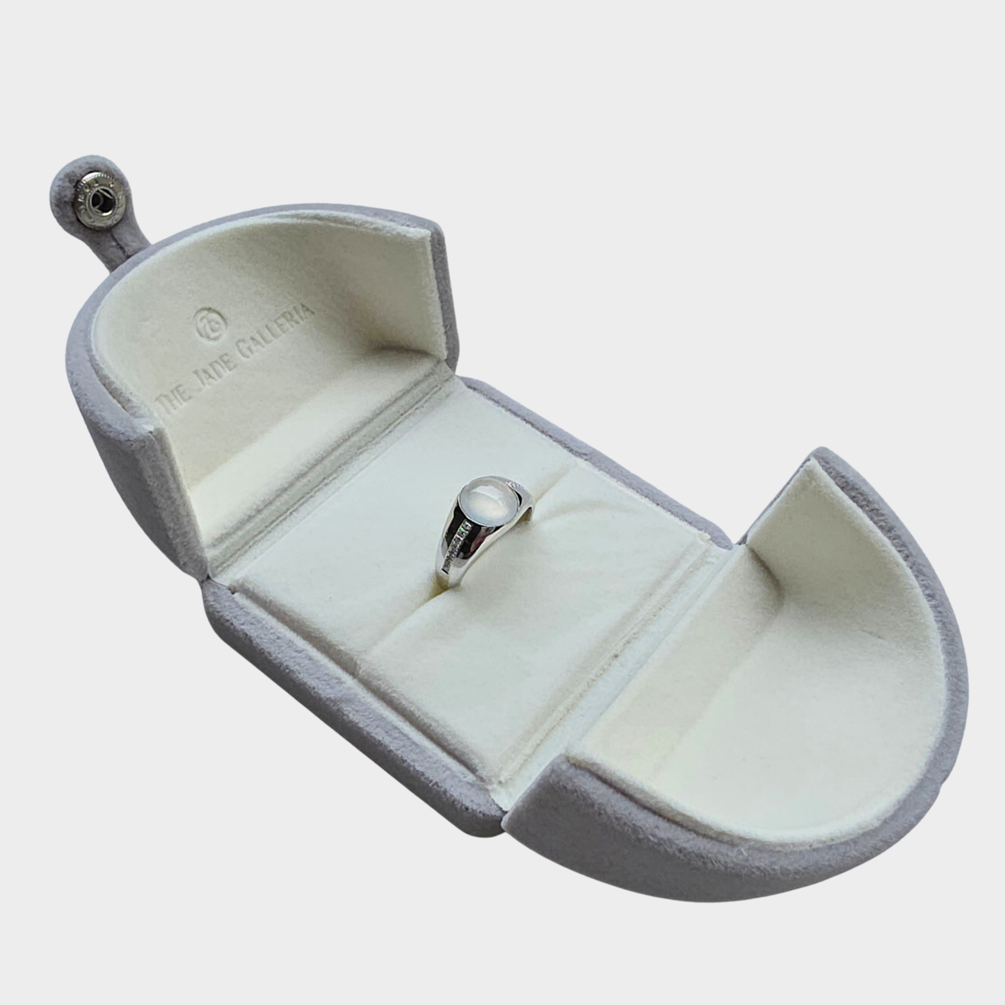 Jadeite Jade Cabochon Ring in White Gold with Diamonds