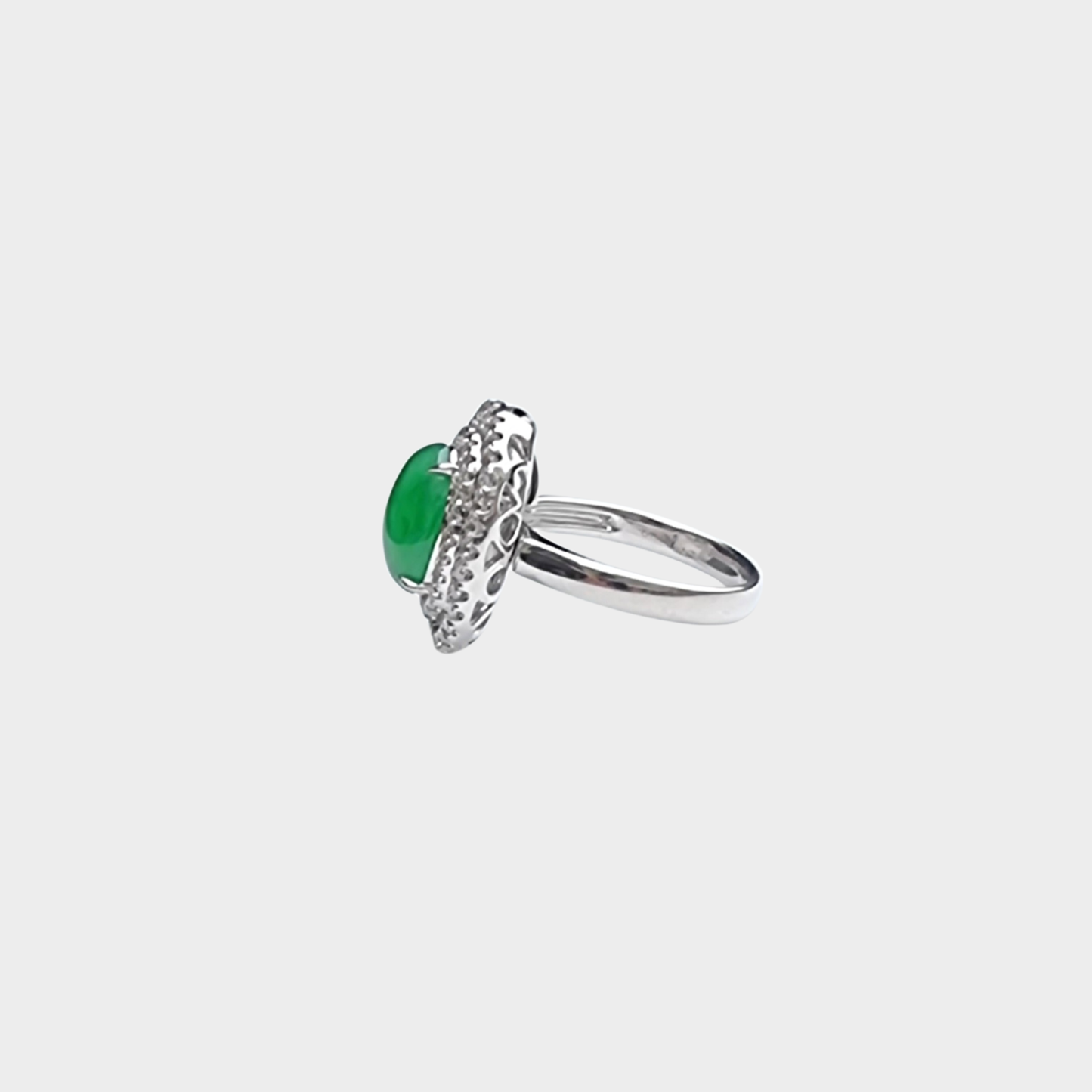 Jadeite Jade Cabochon Ring in White Gold with Diamonds