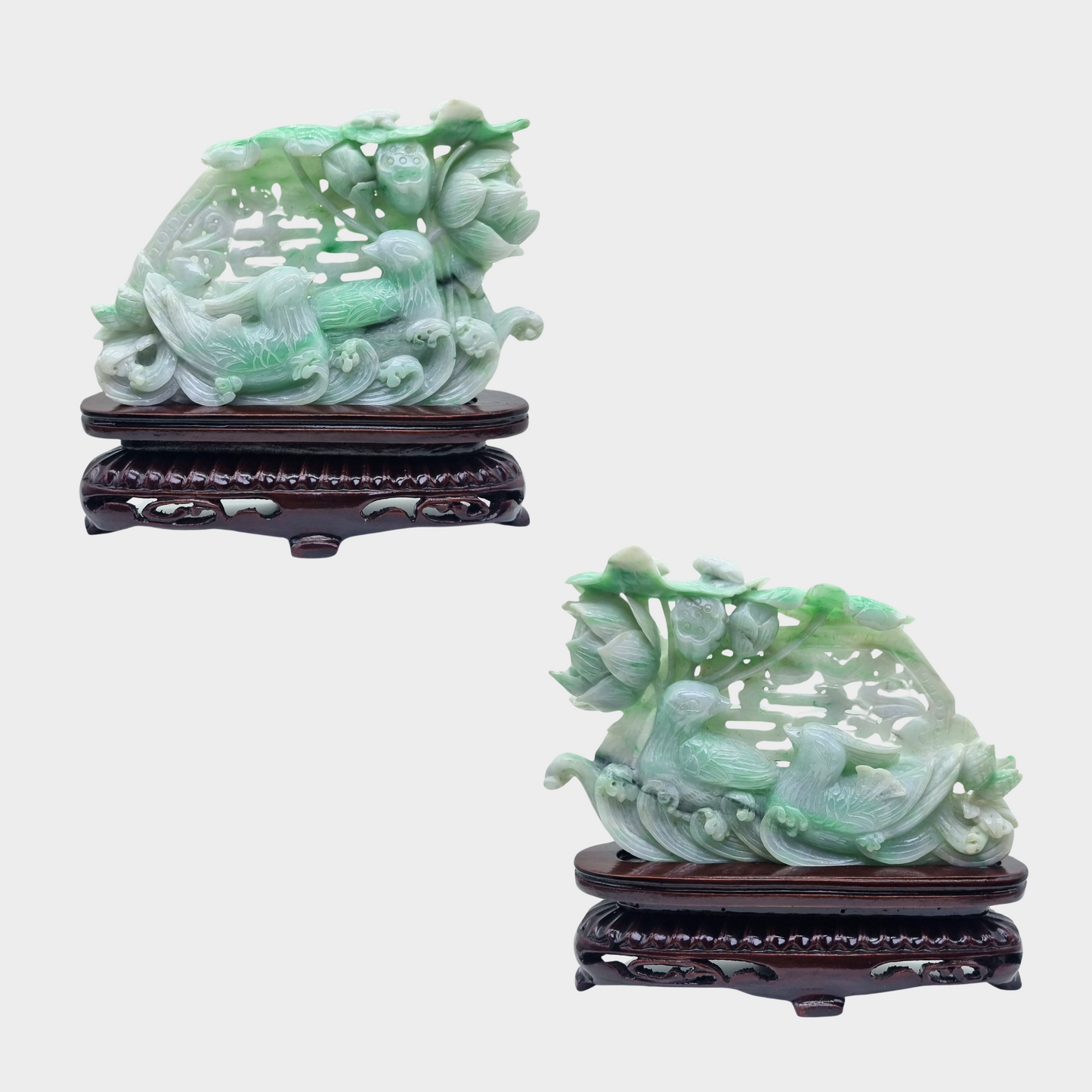 "Mandarin Ducks" Jadeite Jade Display - 1 Pair