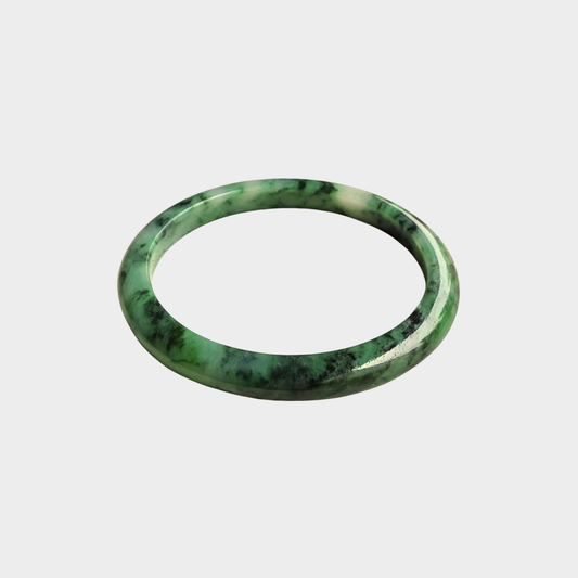Flower Green Jadeite Jade Bangle - 53mm Half Round