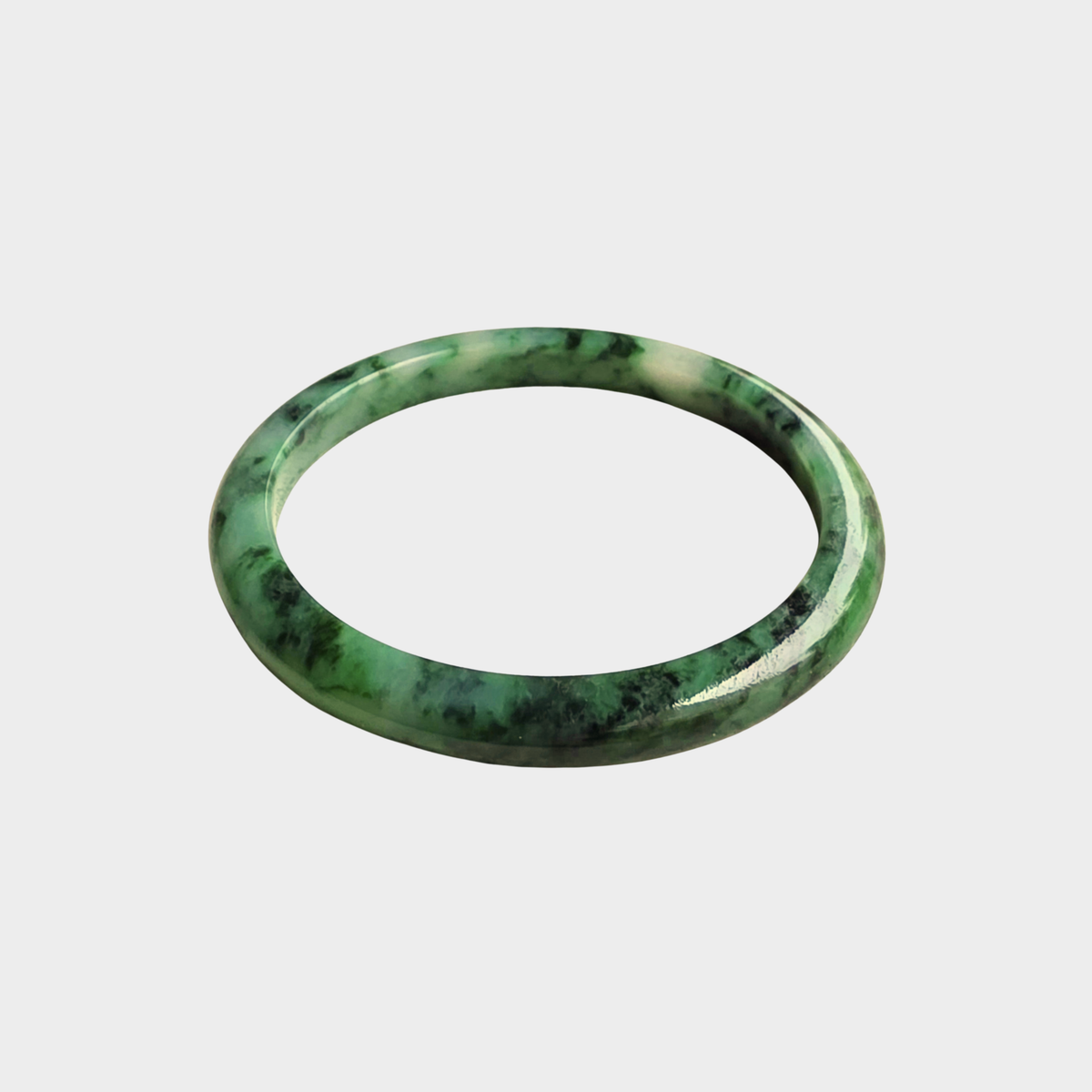 Flower Green Jadeite Jade Bangle - 53mm Half Round