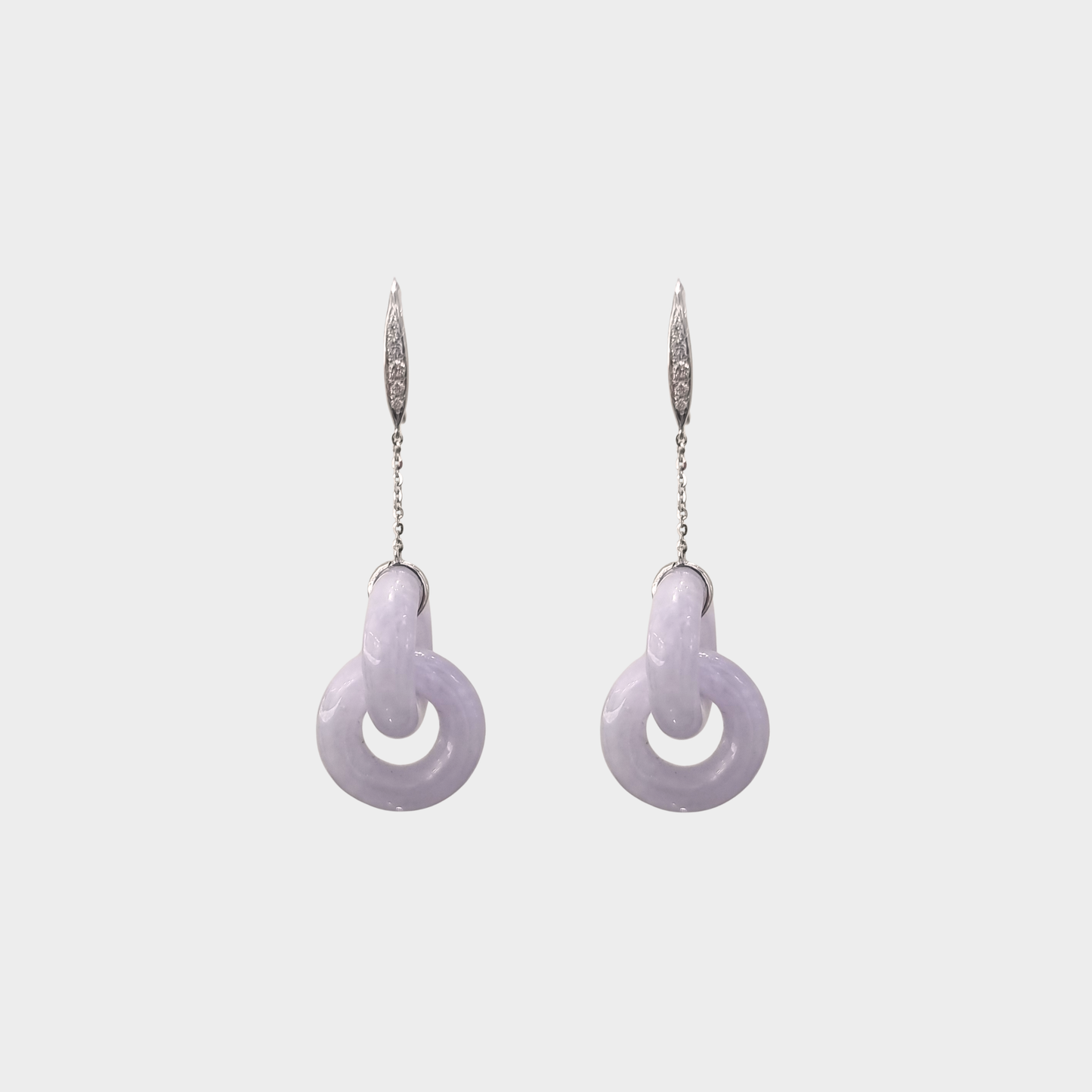 Icy Lavender "Double Hoop" Jadeite Jade Drop & Dangle Earrings in White Gold with Diamonds
