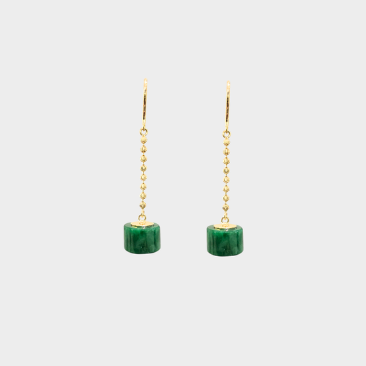 Flower Green Jadeite Jade Drop & Dangle Earrings in Yellow Gold