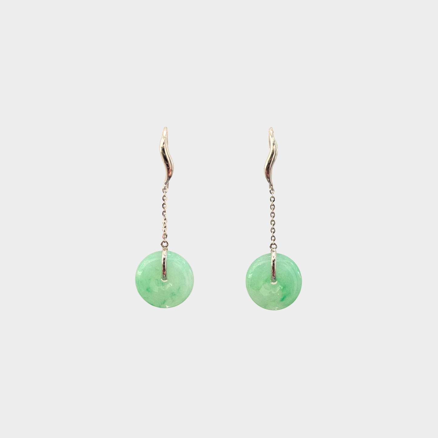 "Lucky Coins" Jadeite Jade Drop & Dangle Earrings in White Gold