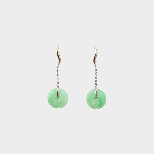 "Lucky Coins" Jadeite Jade Drop & Dangle Earrings in White Gold