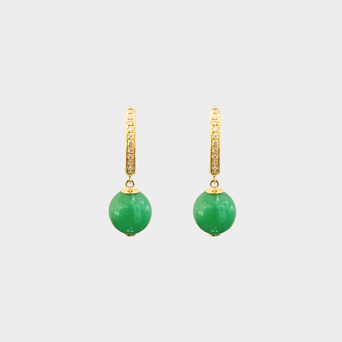 Jadeite Jade Beads Drop & Dangle Earrings in Yellow Gold with Diamonds