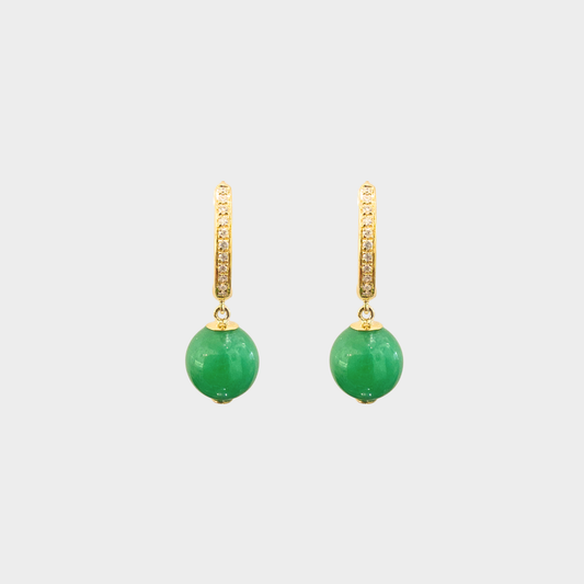 Jadeite Jade Beads Drop & Dangle Earrings in Yellow Gold with Diamonds