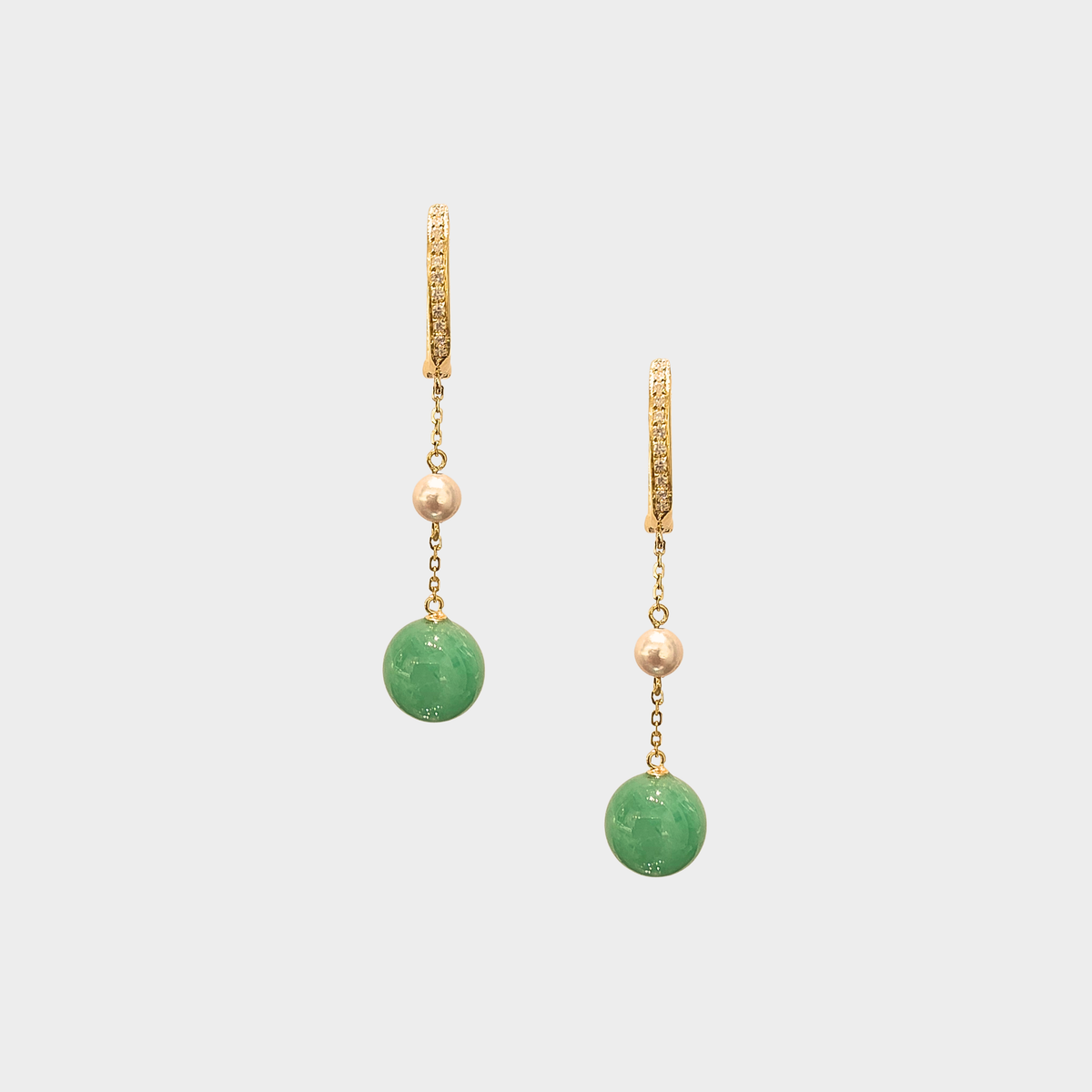Jadeite Jade Beads Earrings with Pearls in Yellow Gold with Diamonds