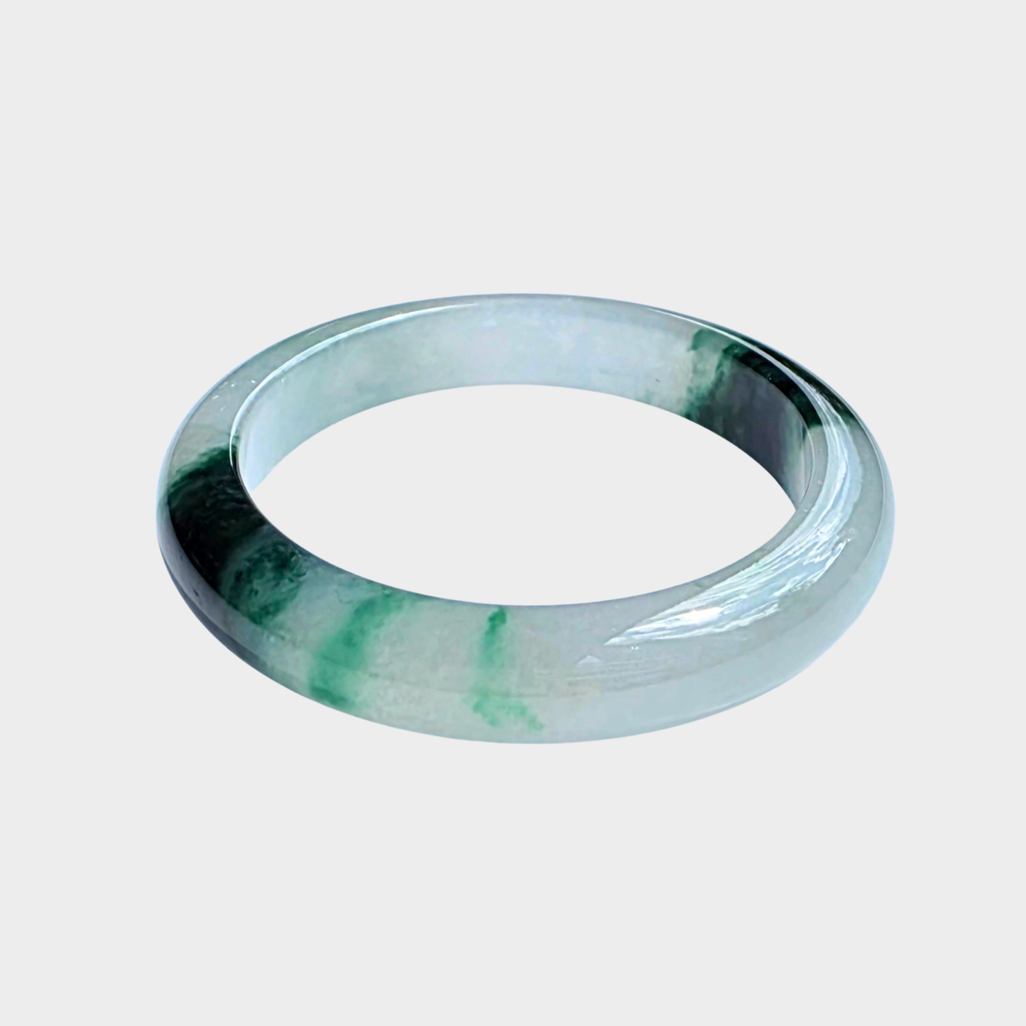"Floating Flower" Jadeite Jade Bangle - 54mm Oval