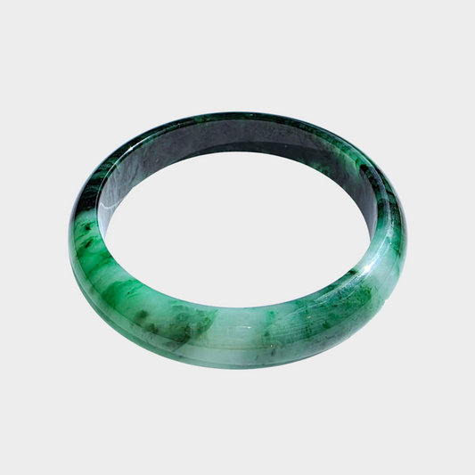 Flower Green Jadeite Jade Bangle - 62mm Half Round