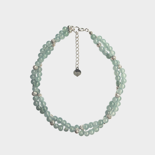 [Light Blue Dewdrops] Jadeite Jade Beads Bracelet in White Gold