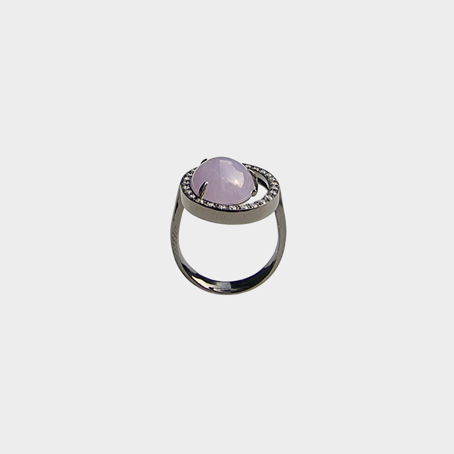 Lavender Cabochon Jadeite Jade Ring in 18K Gold (Plated Black) with Diamonds