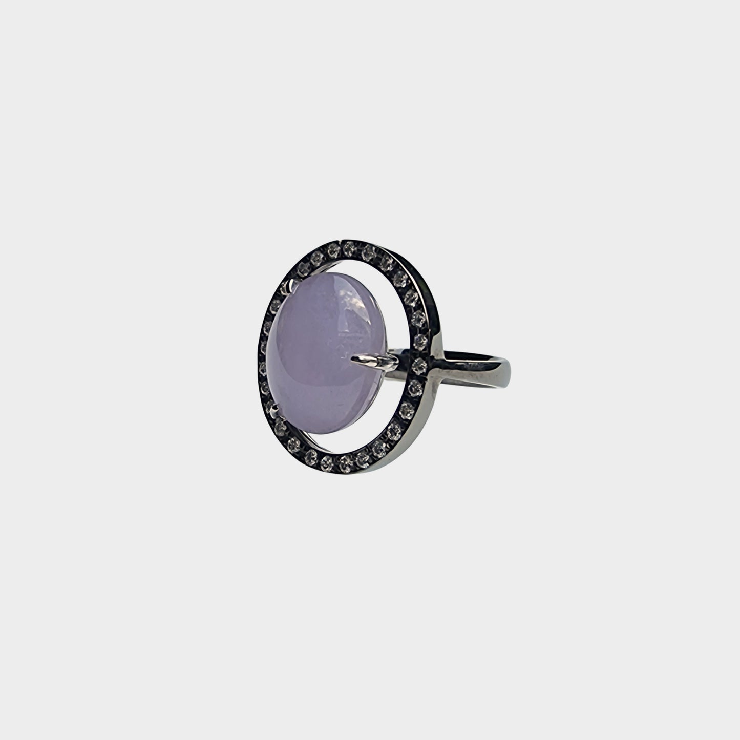 Lavender Cabochon Jadeite Jade Ring in 18K Gold (Plated Black) with Diamonds