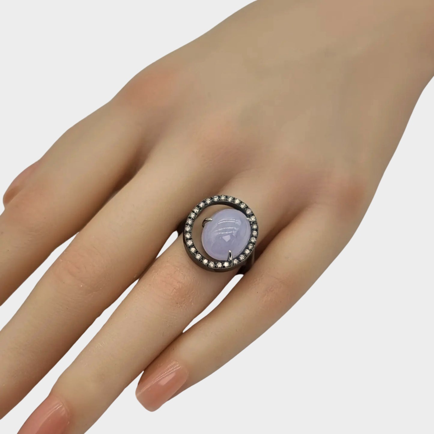 Lavender Cabochon Jadeite Jade Ring in 18K Gold (Plated Black) with Diamonds