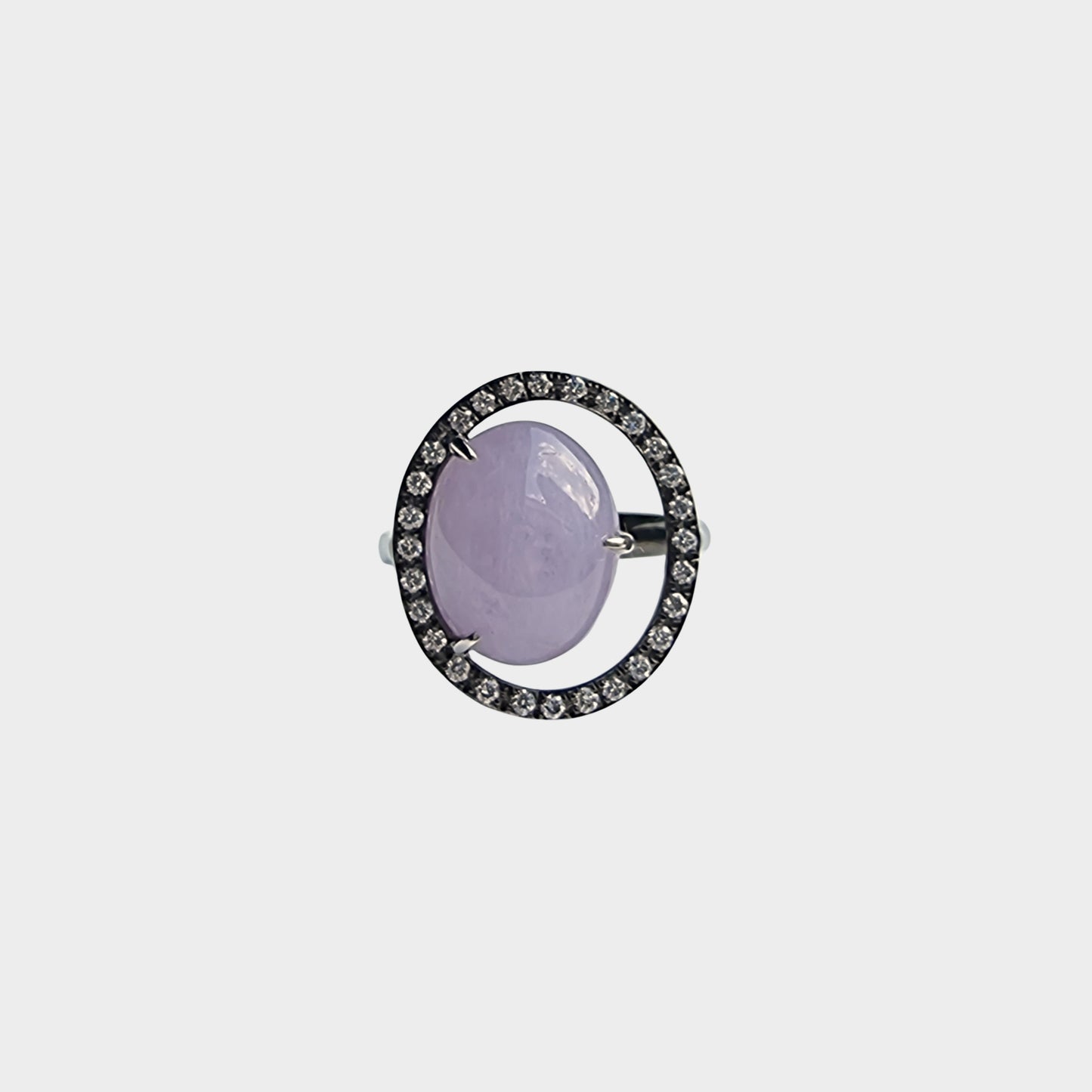Lavender Cabochon Jadeite Jade Ring in 18K Gold (Plated Black) with Diamonds