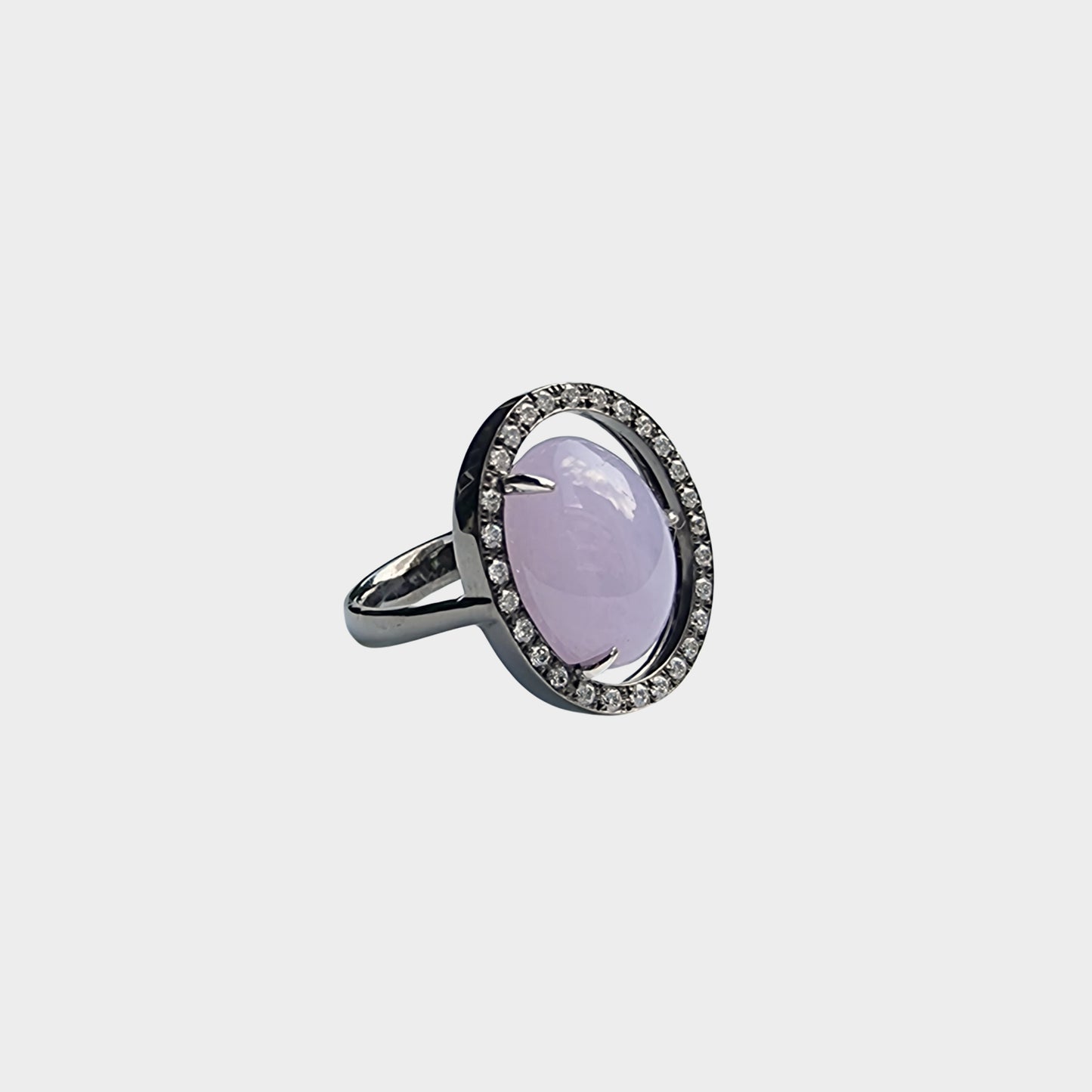 Lavender Cabochon Jadeite Jade Ring in 18K Gold (Plated Black) with Diamonds