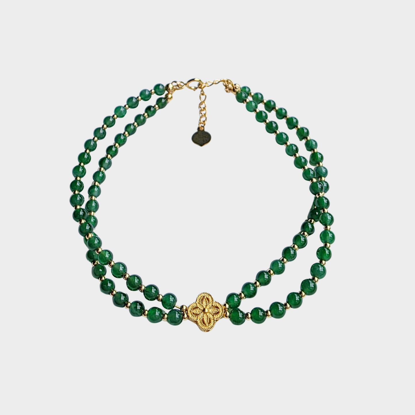 [Luminous Green Dewdrops] Jadeite Jade Beads Bracelet in Yellow Gold